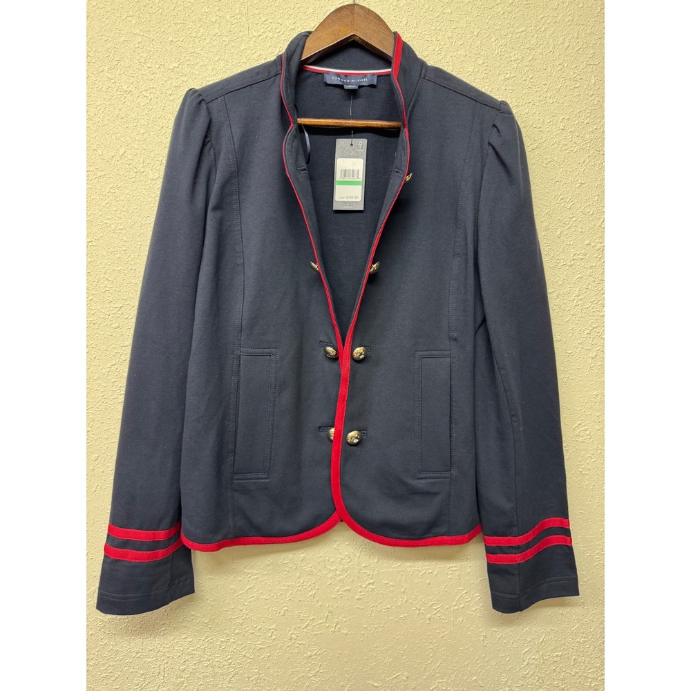 Tommy Hilfiger Womens L Navy Blazer Red Trim Gold Buttons NWT $109.50